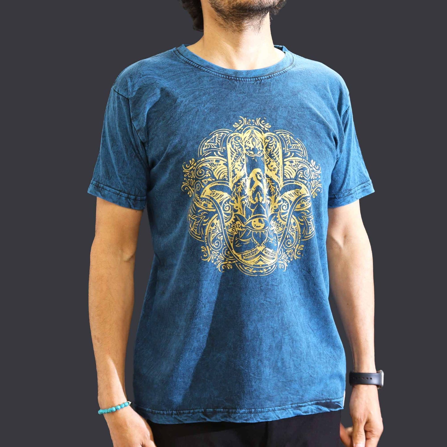 Medium Stone Washed T-Shirt - Hamsa - Blue
