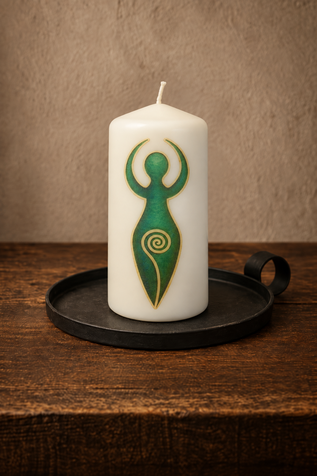 Spring Equinox Goddess Candle – Green & Gold