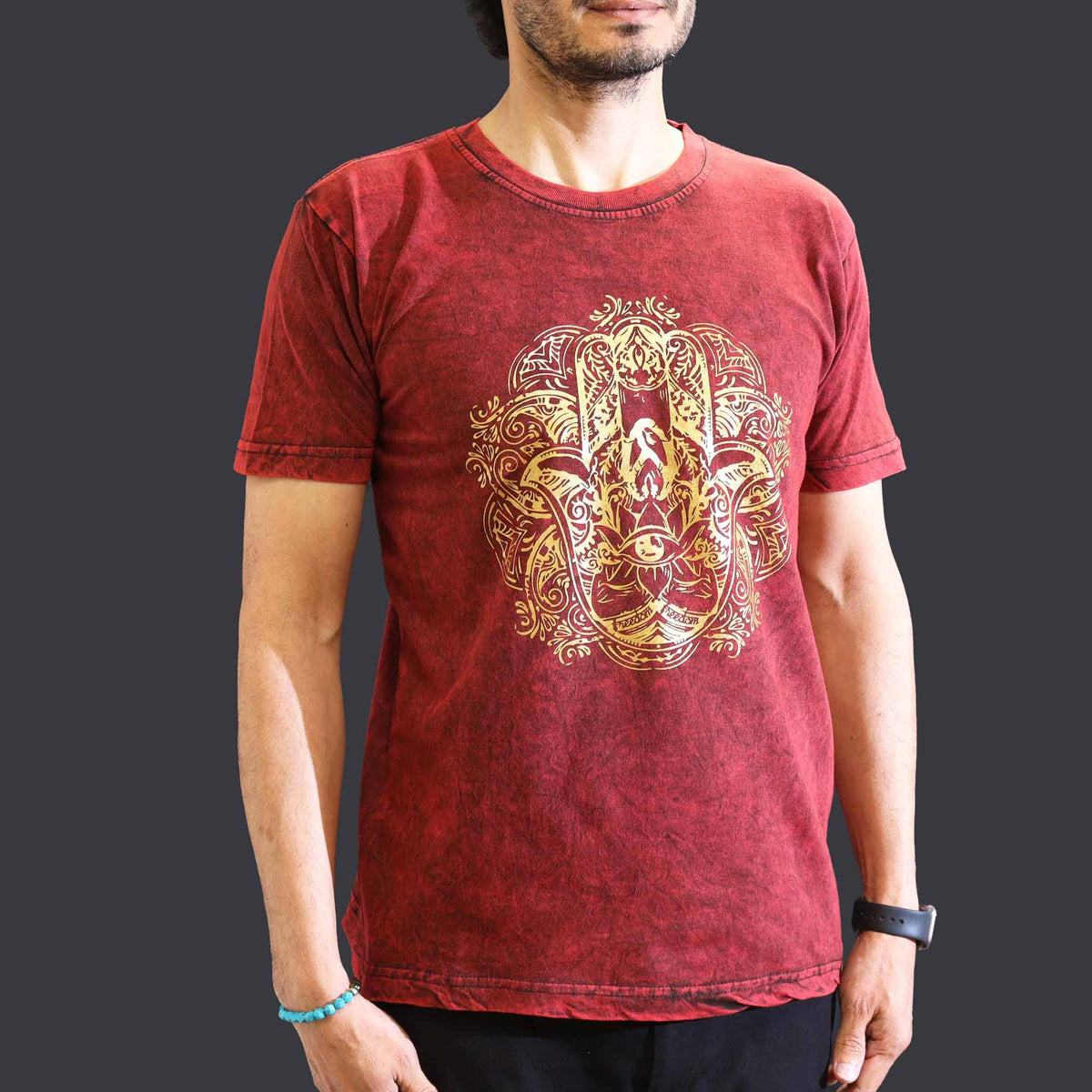 Medium Stone Washed T-Shirt - Hamsa - Maroon