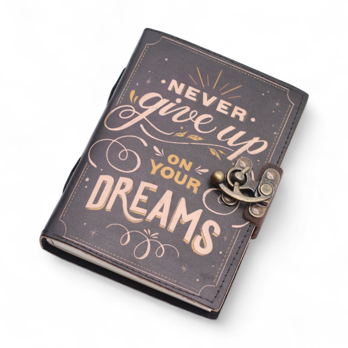 Never Give Up on Your Dreams Leather Journal, leather notebook product photograph 6