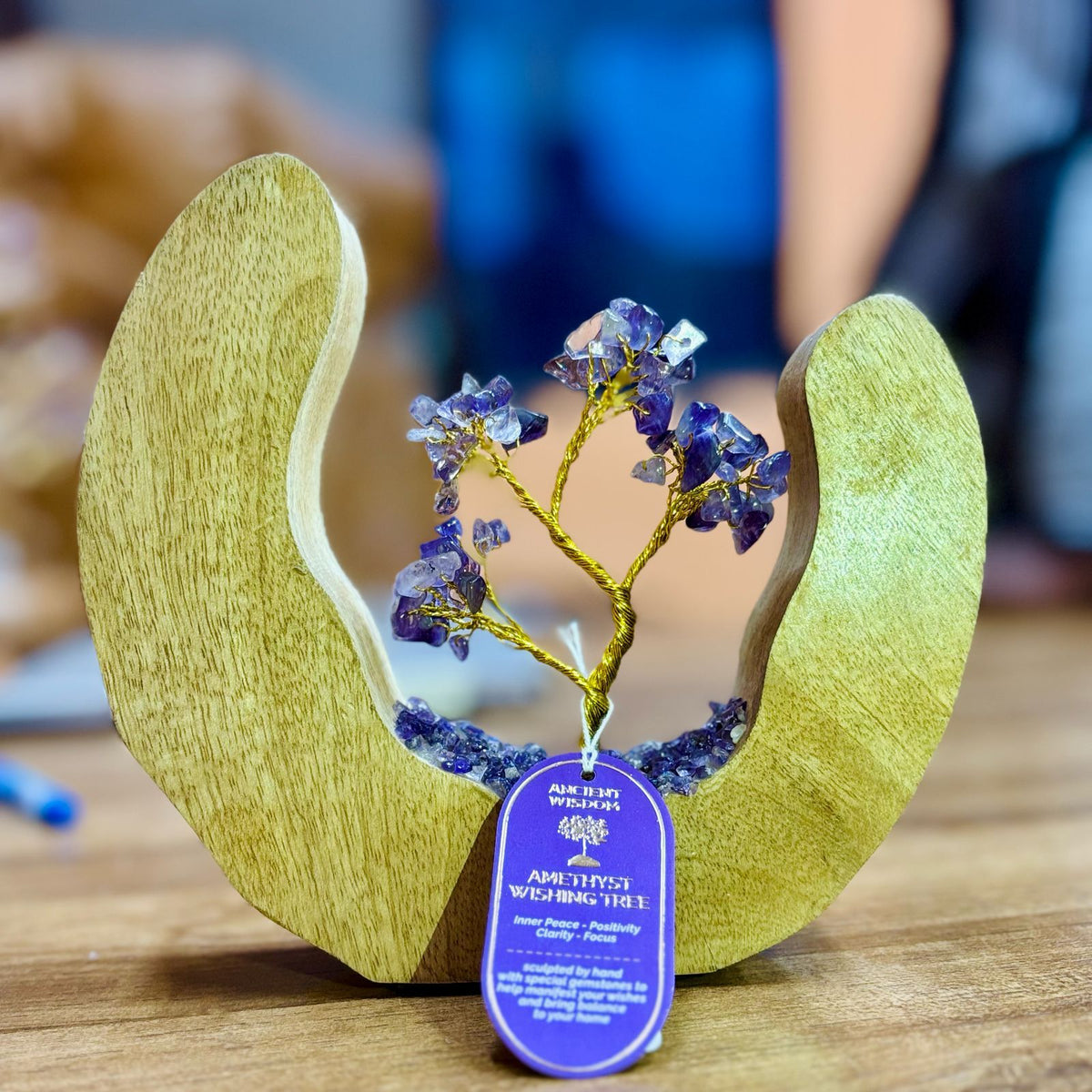 Amethyst Crystal Tree in Mango Wood Open Ring