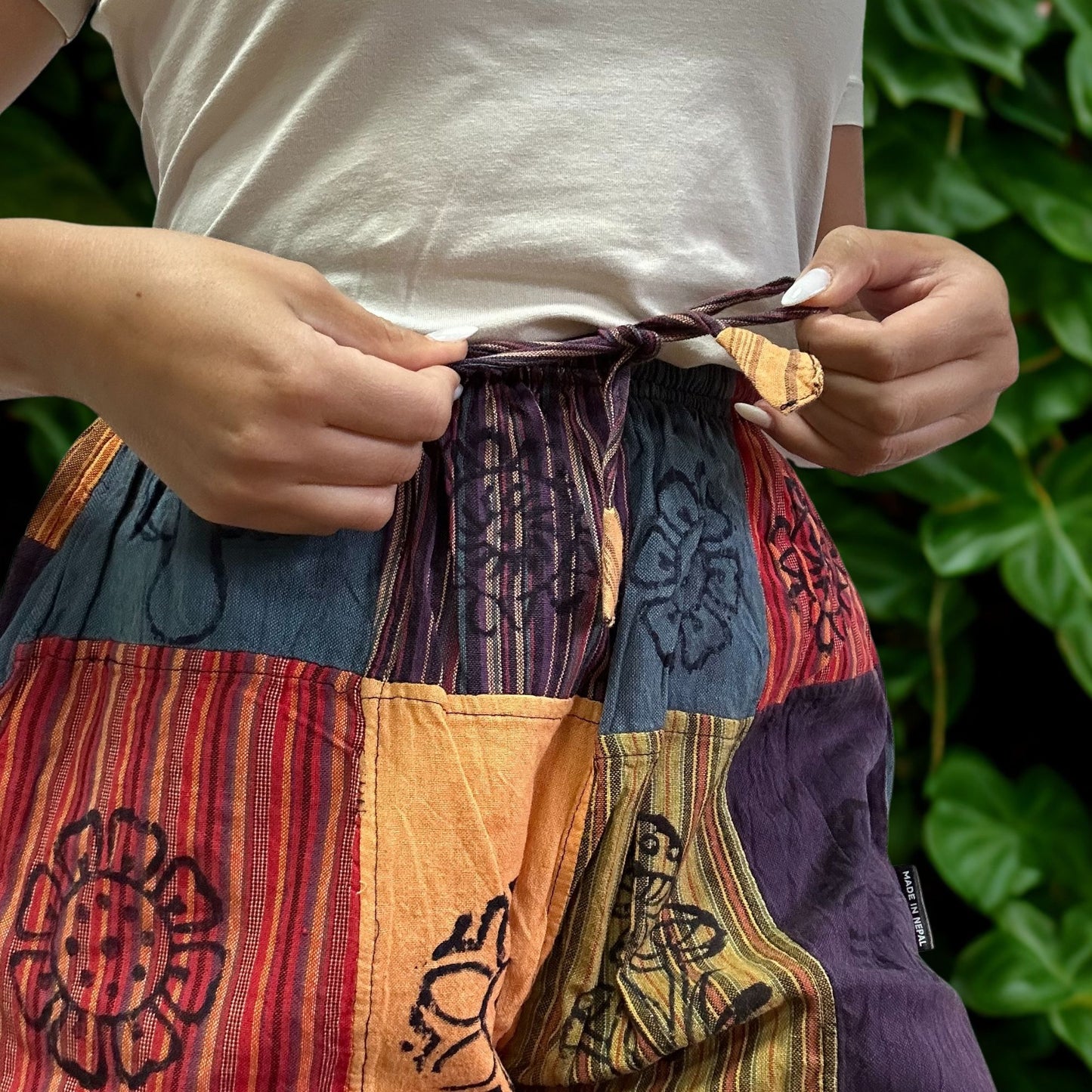 Nomad Sari - Mushroom Pants - Block Print Designs - Orange Tones S/M