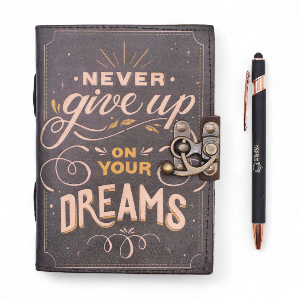 Never Give Up on Your Dreams Leather Journal, leather notebook product photograph 8
