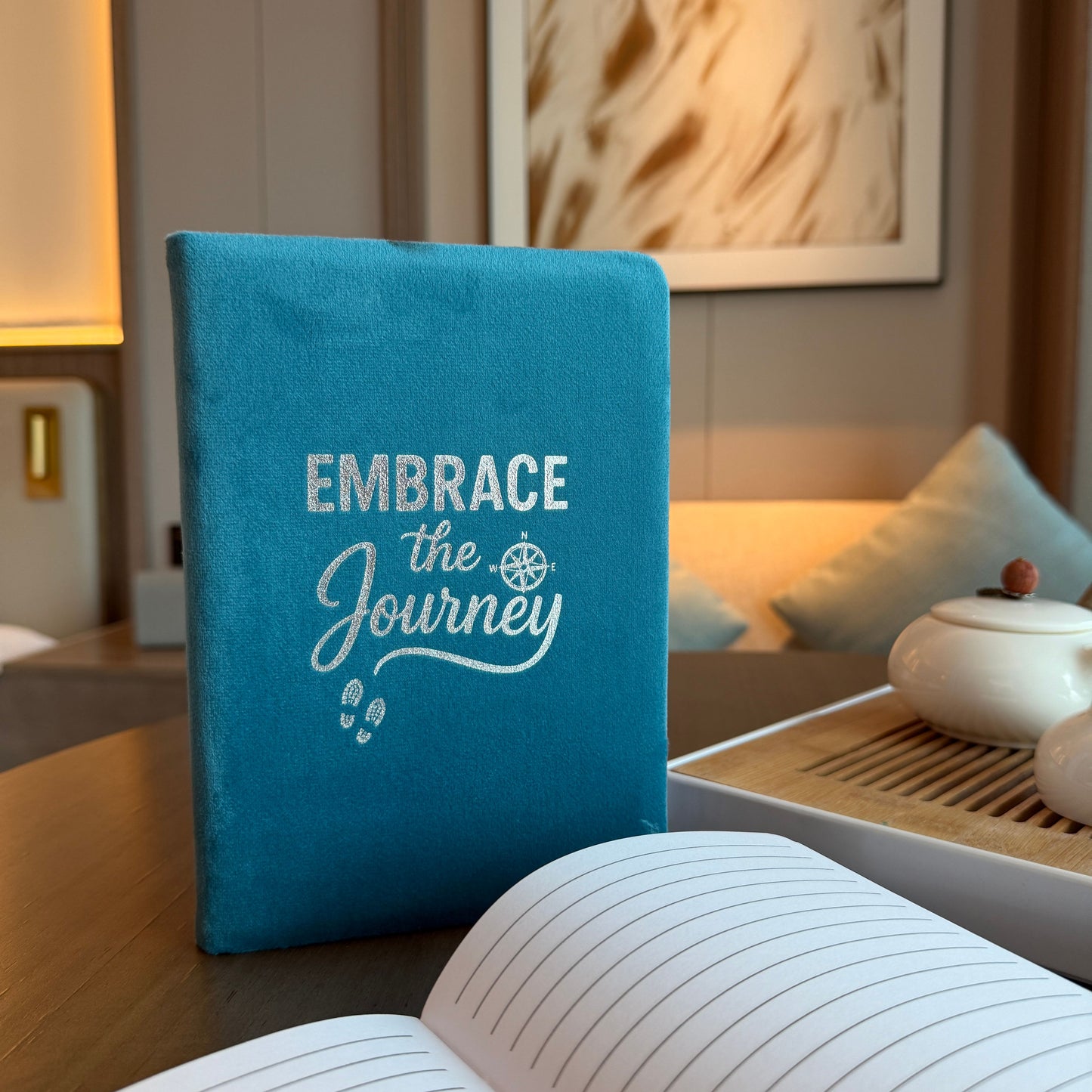 Light Blue Velvet Notebook - 80 pages - Embrace The Journey