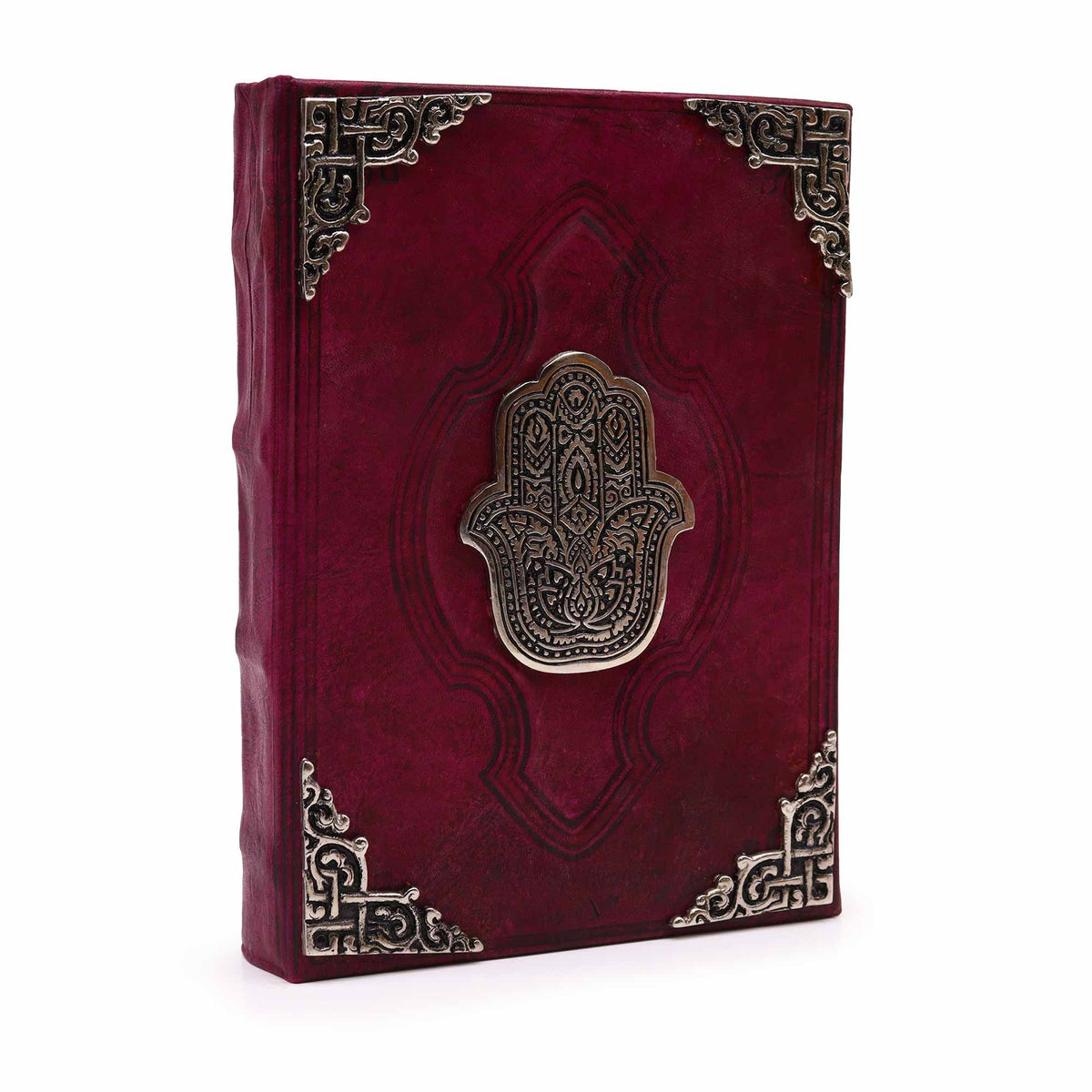 Hamsa Leather Journal with Zinc Decoration, leather notebook product photograph