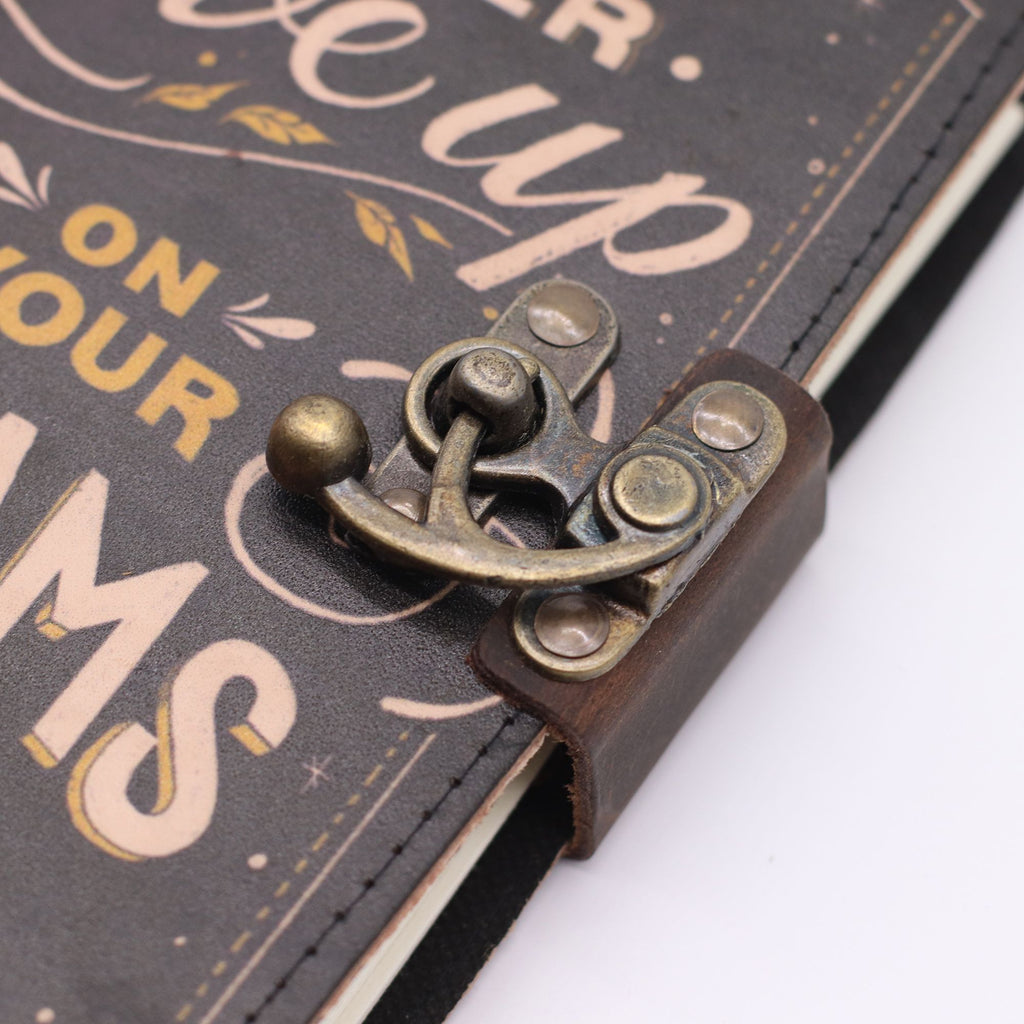 Never Give Up on Your Dreams Leather Journal, leather notebook product photograph 2