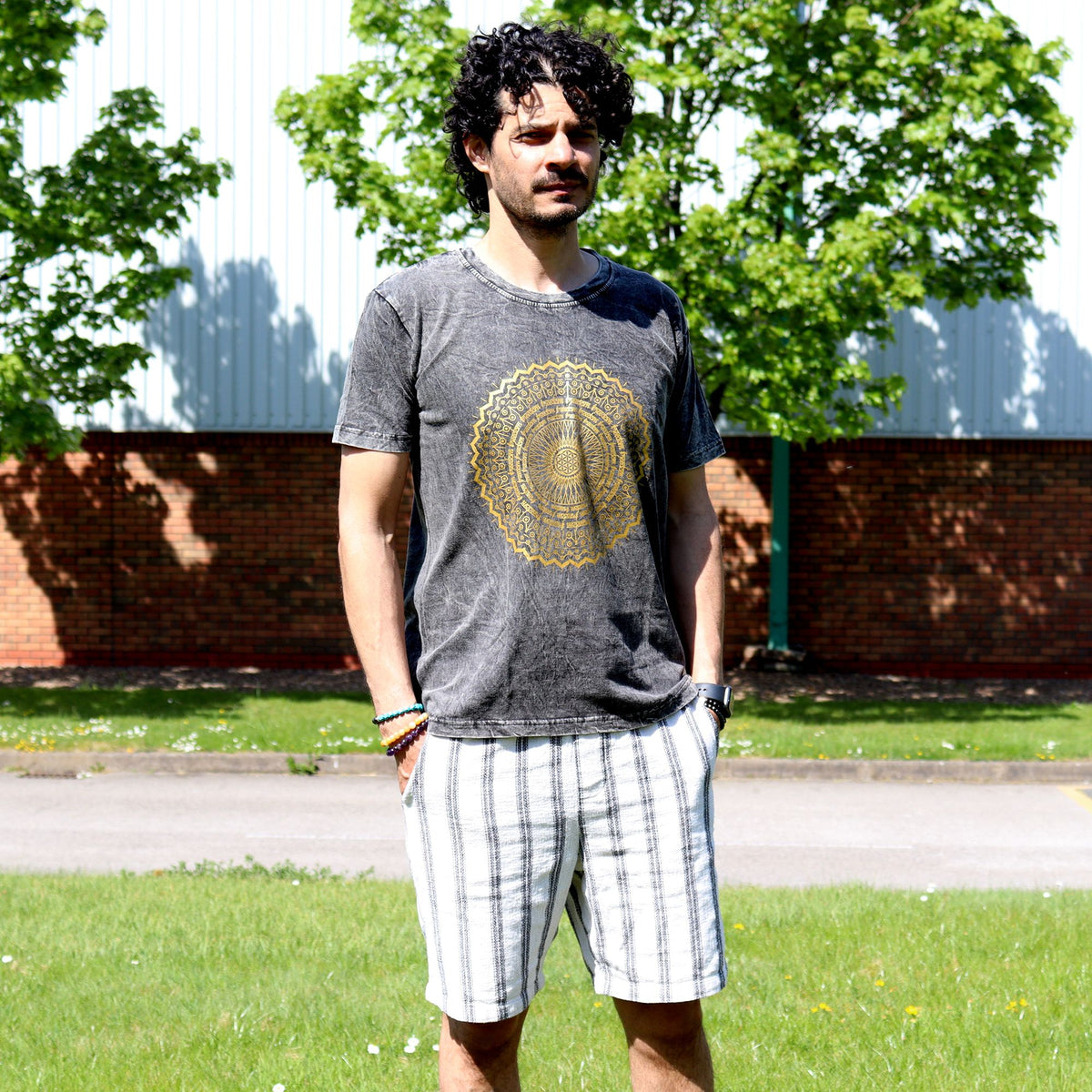 Medium Stone Washed T-Shirt - Mandala - Dark Grey