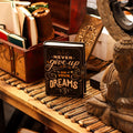 Never Give Up on Your Dreams Leather Journal, leather notebook product photograph