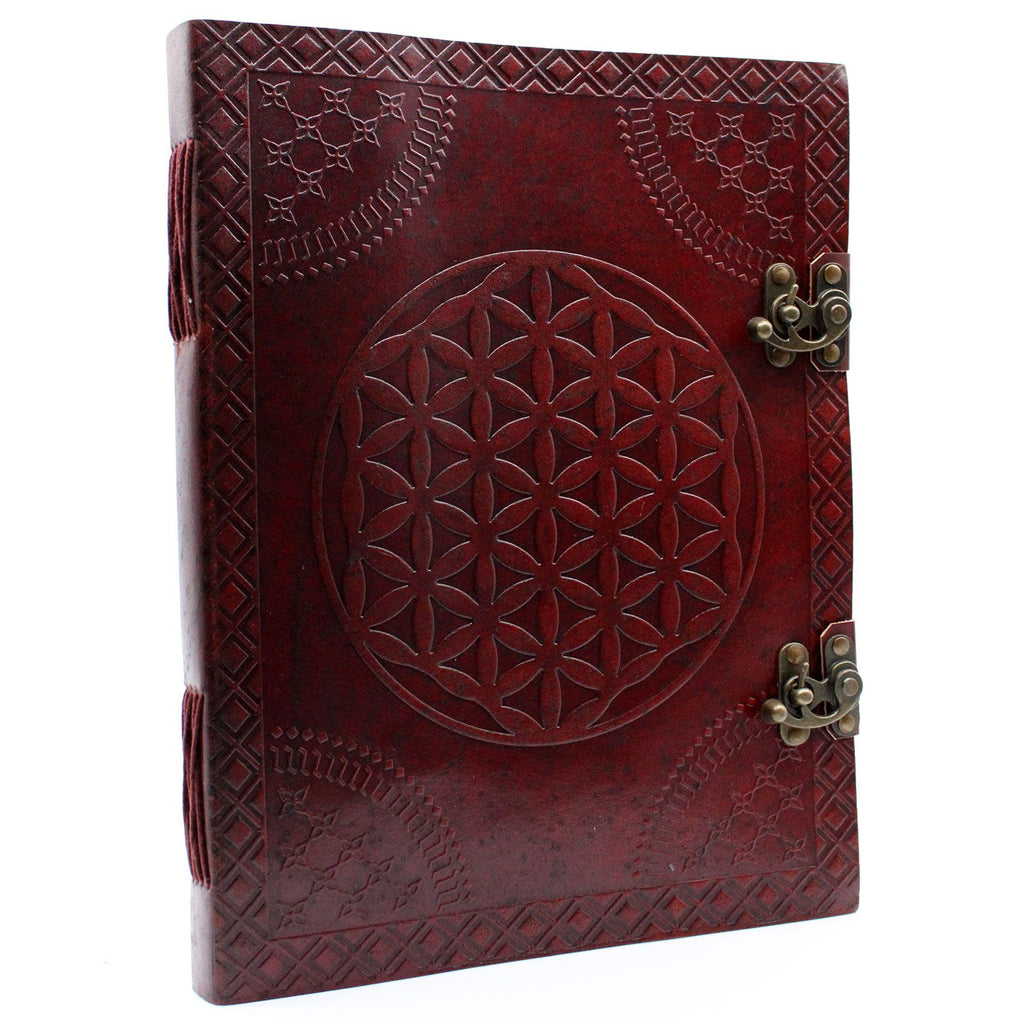 Large Flower of Life Leather Journal, leather notebook product photograph