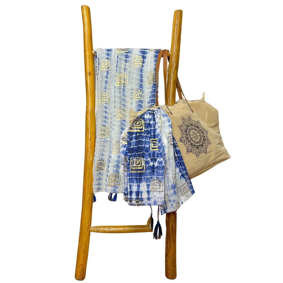 Blue Tie-Dye & Block-Print Pareo