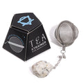 Rainbow Moonstone raw crystal gemstone tea strainer with stainless steel mesh, Ivy Moon Emporium product photograph