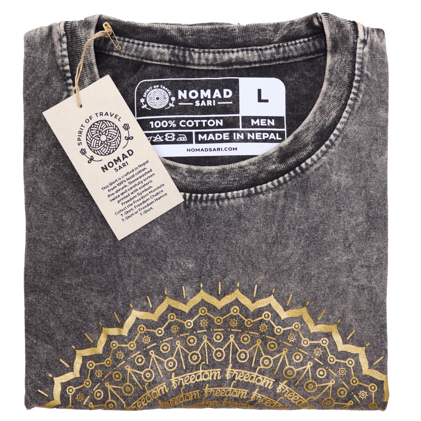 Large Stone Washed T-Shirt - Hamsa - Dark Grey