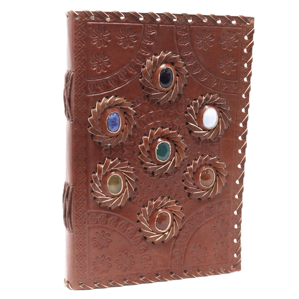 Leather Chakra Stone Notebook, leather notebook product photograph
