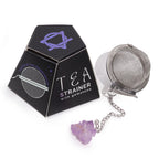 Amethyst Cluster raw crystal gemstone tea strainer with stainless steel mesh, Ivy Moon Emporium product photograph