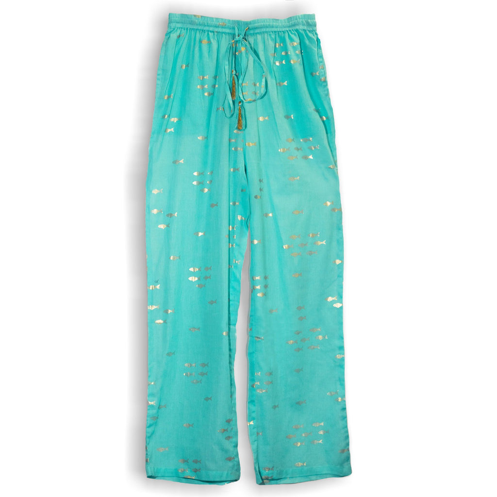 Turquoise & Gold Fish Lounge Pants – M/L
