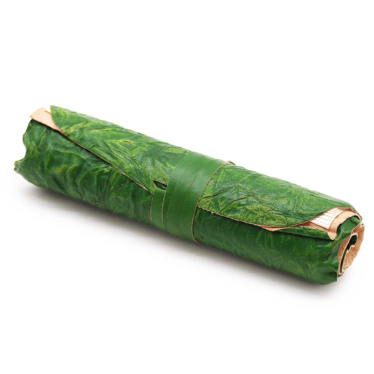 Green Rolled Leather Travel Journal, leather notebook product photograph