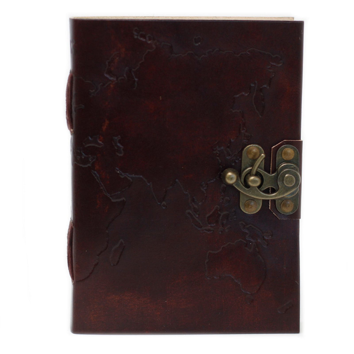 World Map Leather Travel Journal, leather notebook product photograph