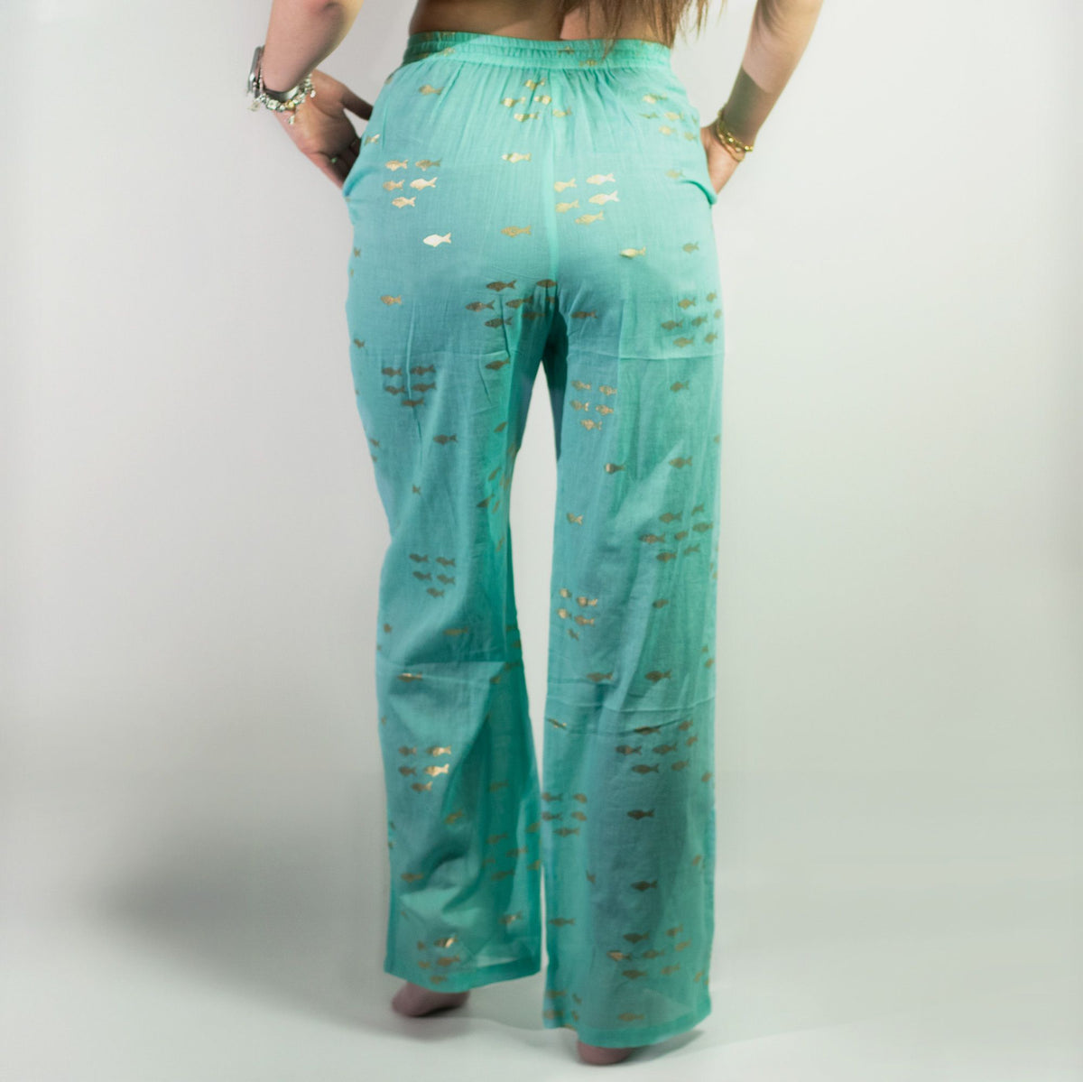 Turquoise & Gold Fish Lounge Pants – L/XL