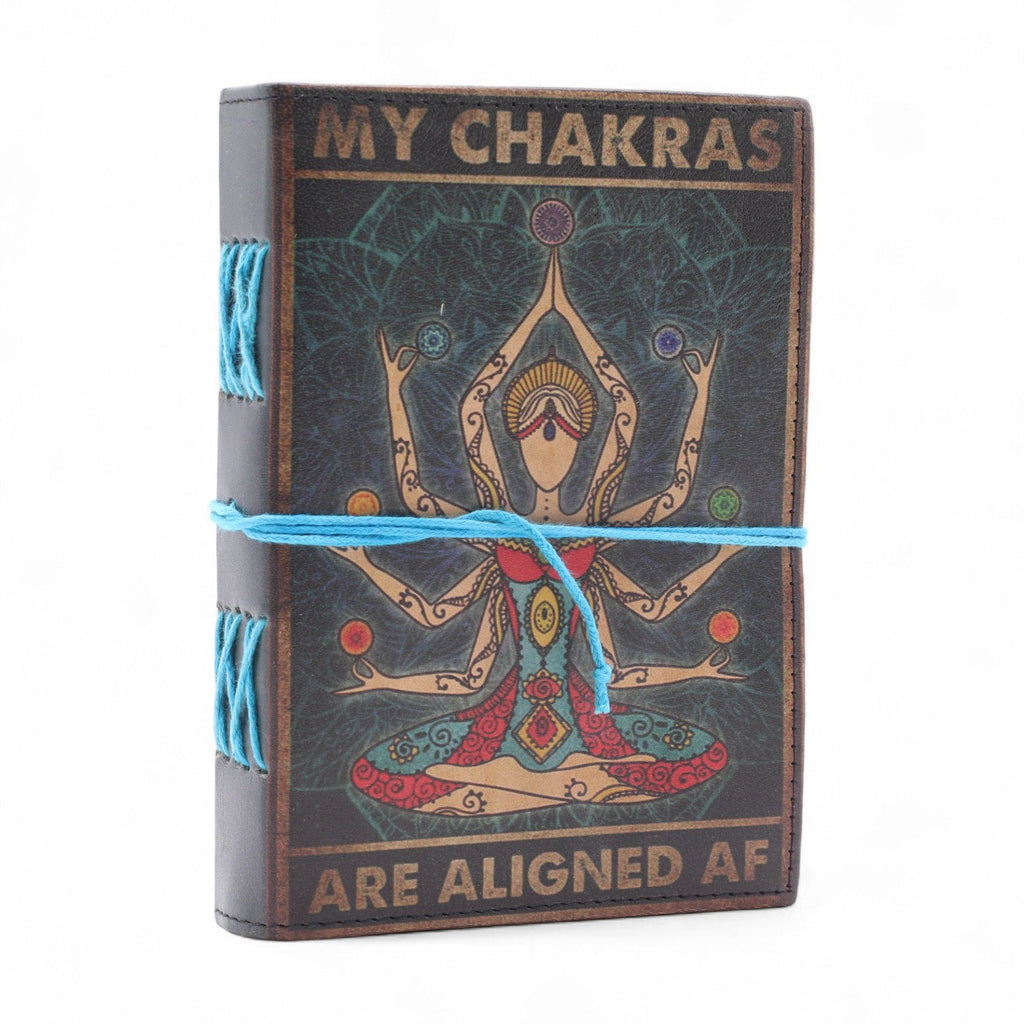 My Chakras Are Aligned AF | Leather Chakra Journal, leather notebook product photograph