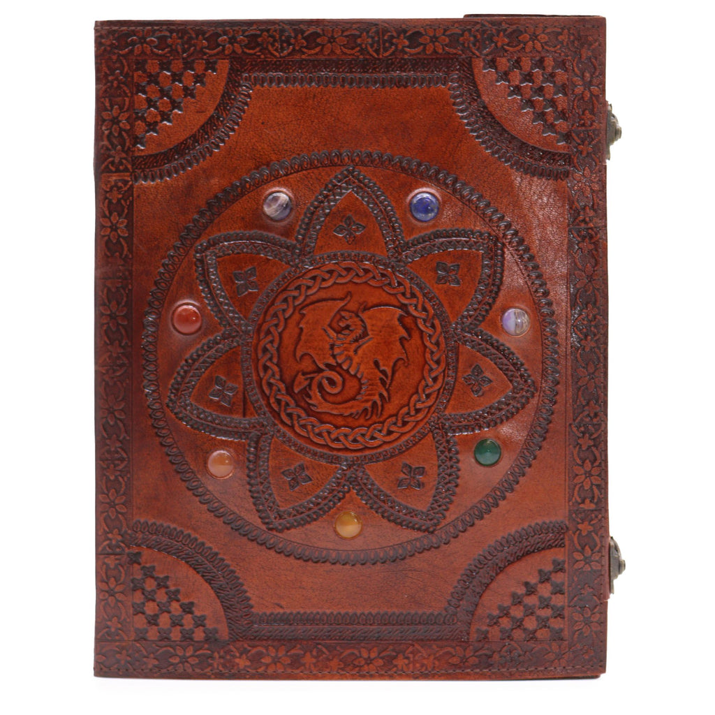 Dragon Mandala Chakra Stone Leather Tome, leather notebook product photograph