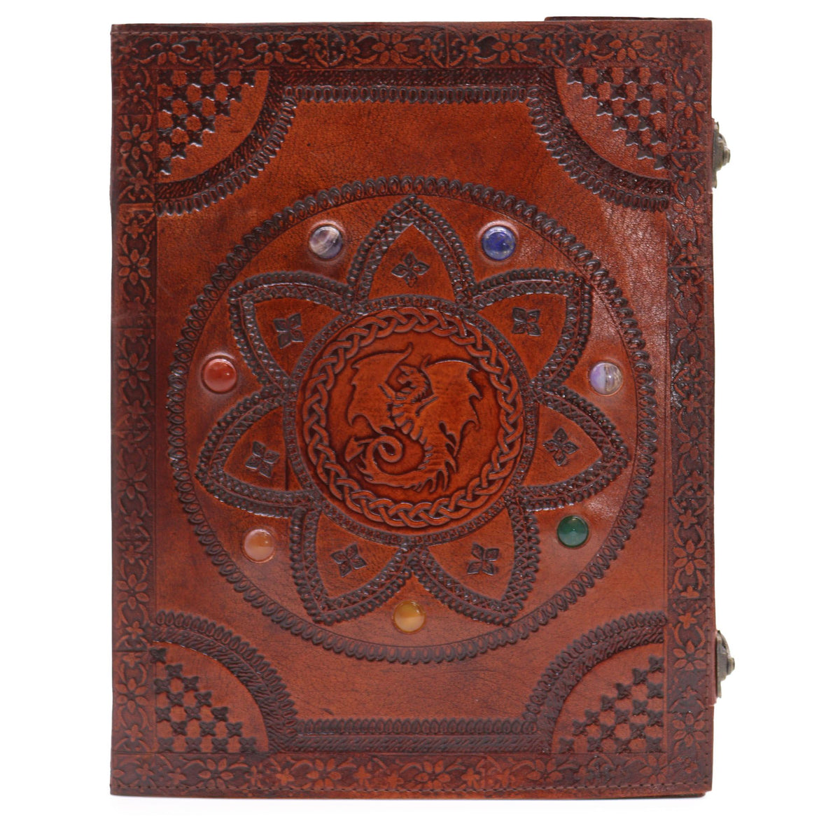 Dragon Mandala Chakra Stone Leather Tome, leather notebook product photograph