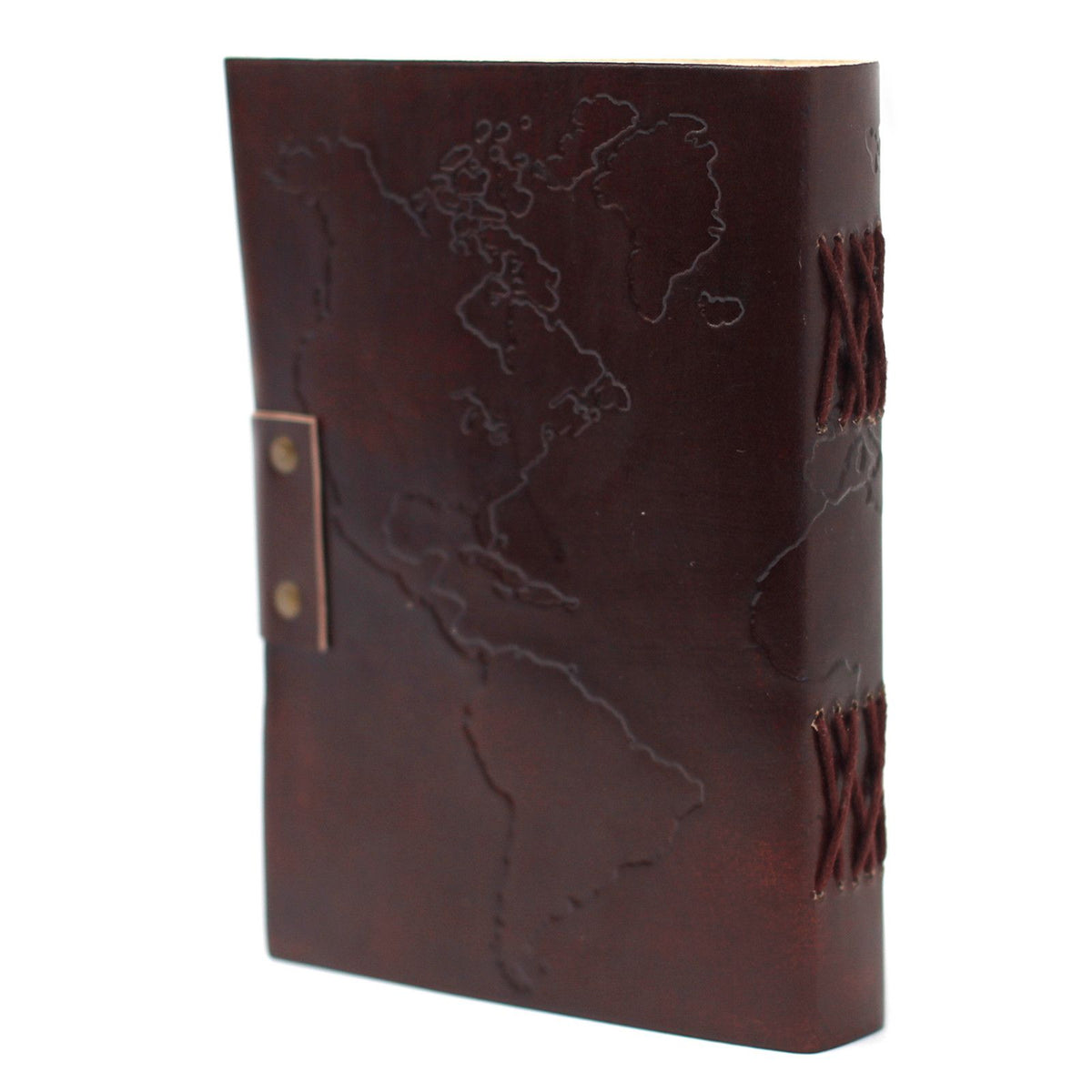World Map Leather Travel Journal, leather notebook product photograph 2