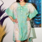 White, Turquoise & Gold Fish Kaftan