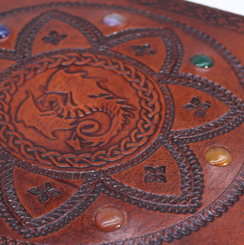 Dragon Mandala Chakra Stone Leather Tome, leather notebook product photograph 2