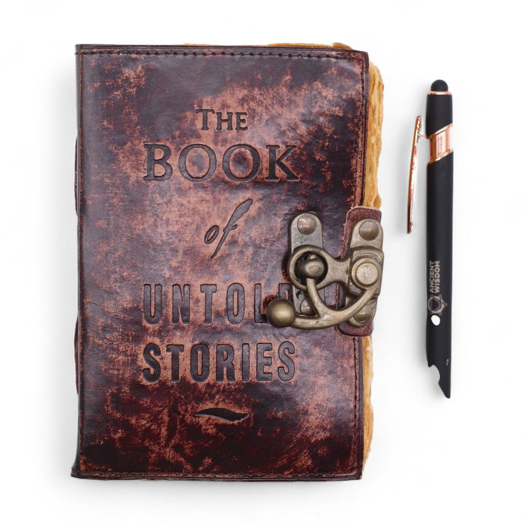 The Book of Untold Stories Leather Journal, leather notebook product photograph 2