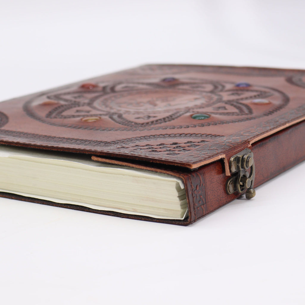 Dragon Mandala Chakra Stone Leather Tome, leather notebook product photograph 3