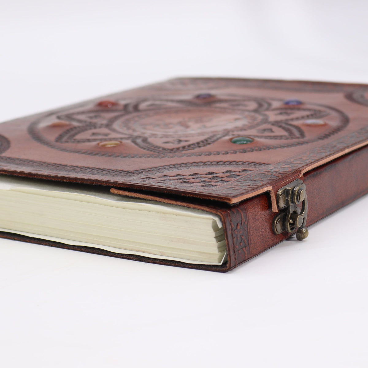 Dragon Mandala Chakra Stone Leather Tome, leather notebook product photograph 3