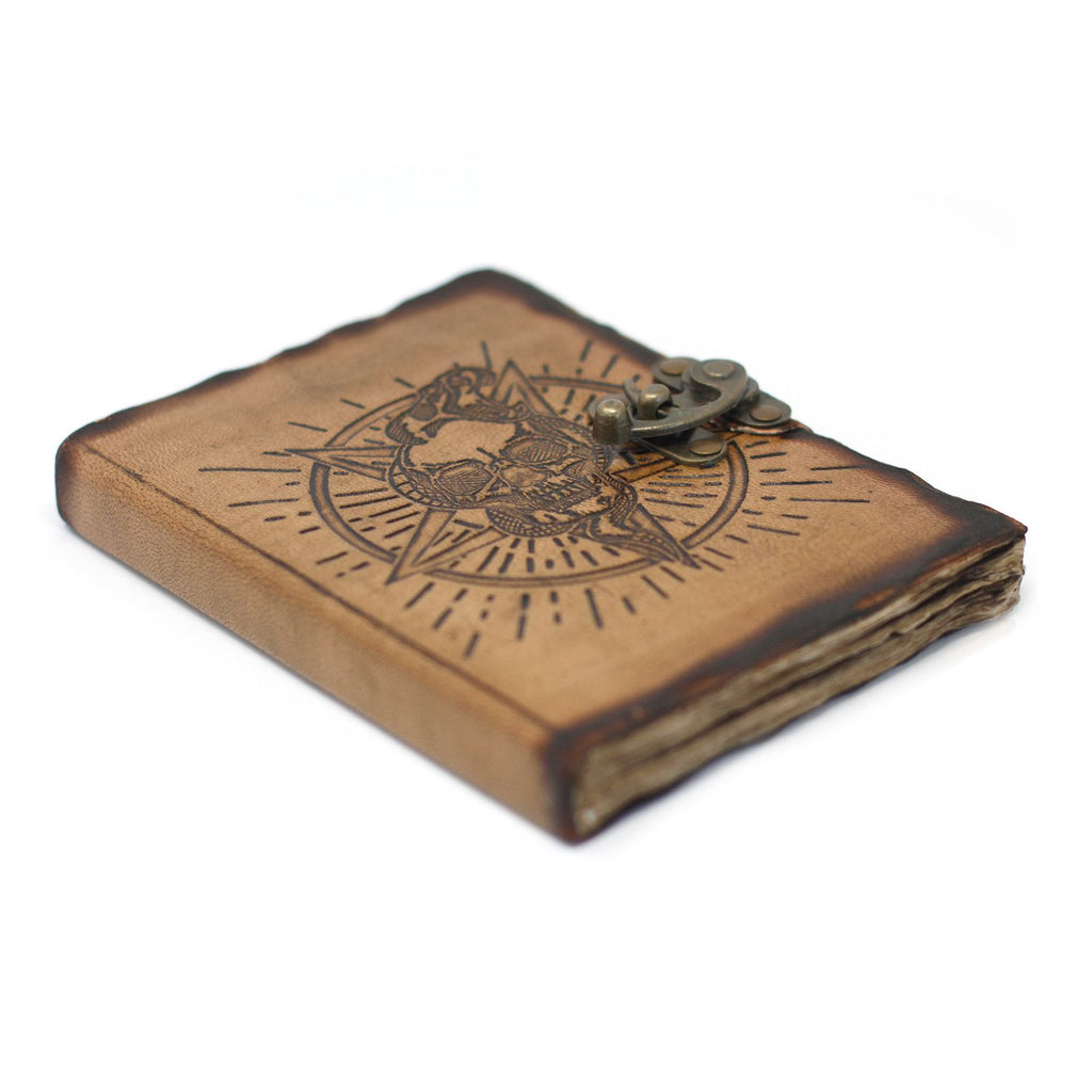 Pentagram & Skull Leather Journal, leather notebook product photograph 2