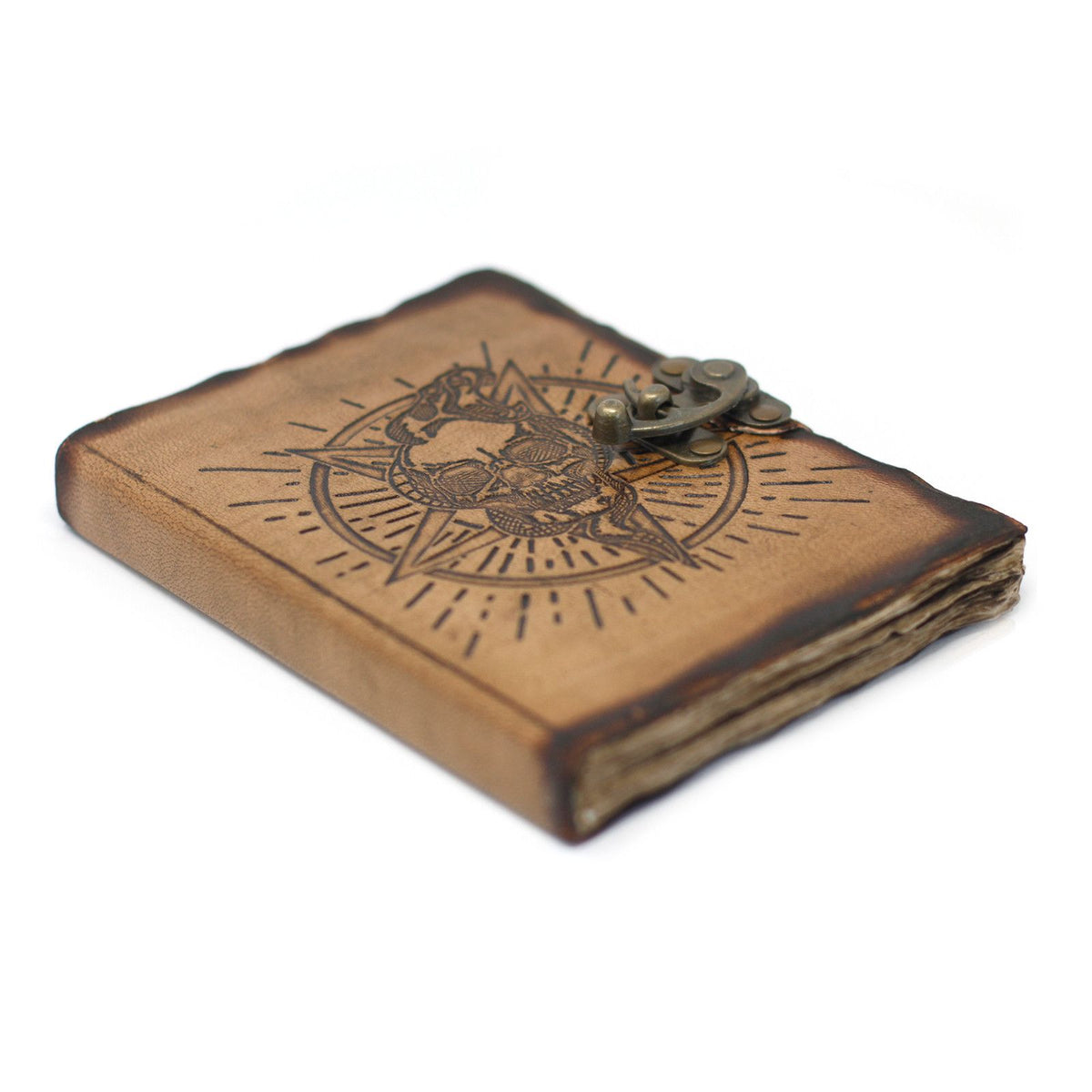 Pentagram & Skull Leather Journal, leather notebook product photograph 2