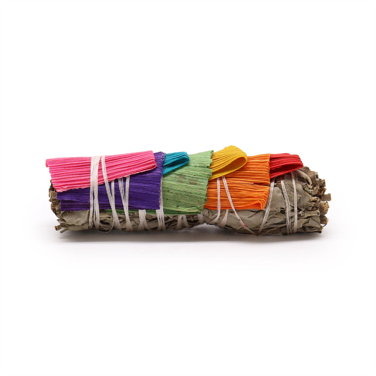 White Sage & 7 Chakra-Coloured Corn Leaves Smudge Stick