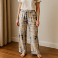 Gold & Blue Hand-Painted Greek Motif Lounge Pants – M/L