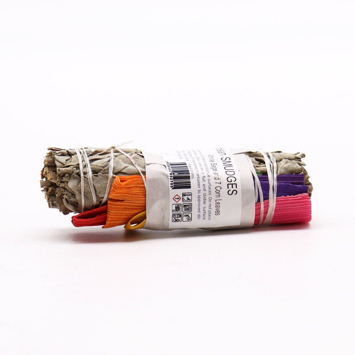 White Sage & 7 Chakra-Coloured Corn Leaves Smudge Stick