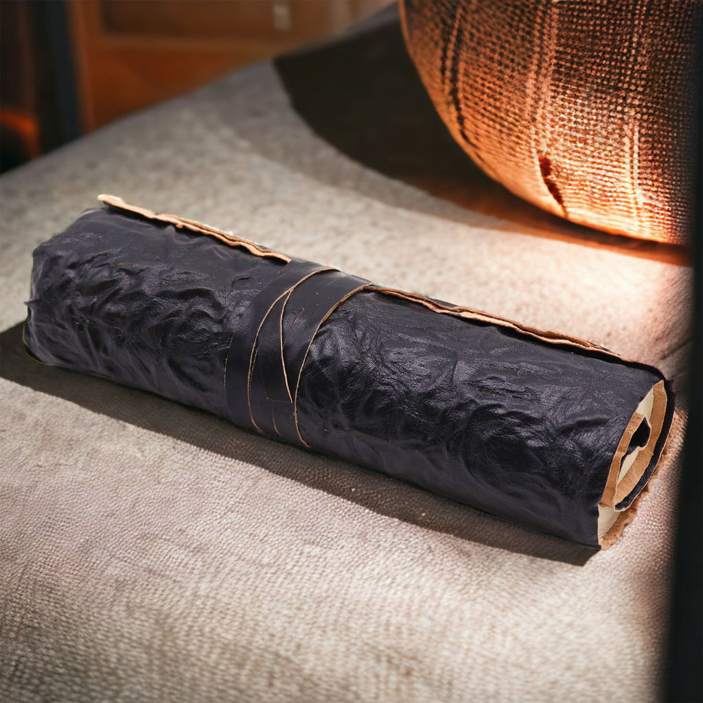 Black Rolled Leather Travel Journal, leather notebook product photograph 2