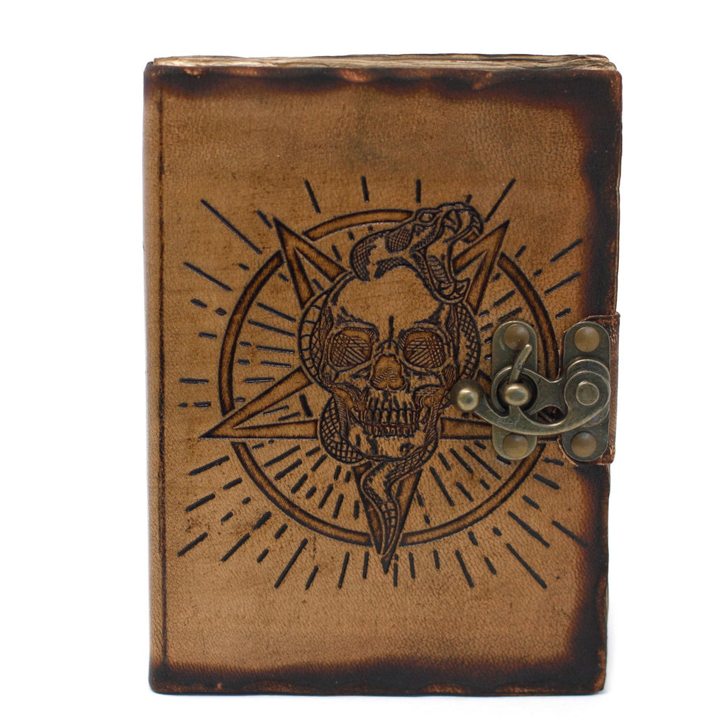 Pentagram & Skull Leather Journal, leather notebook product photograph 4
