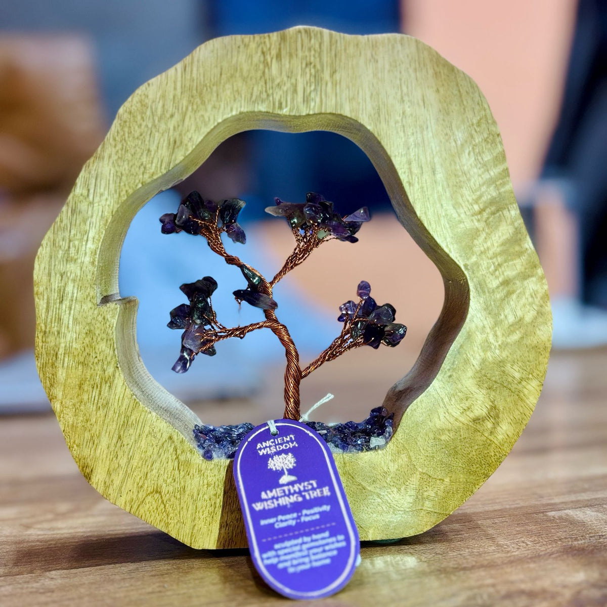 Amethyst Crystal Tree in Mango Wood Ring