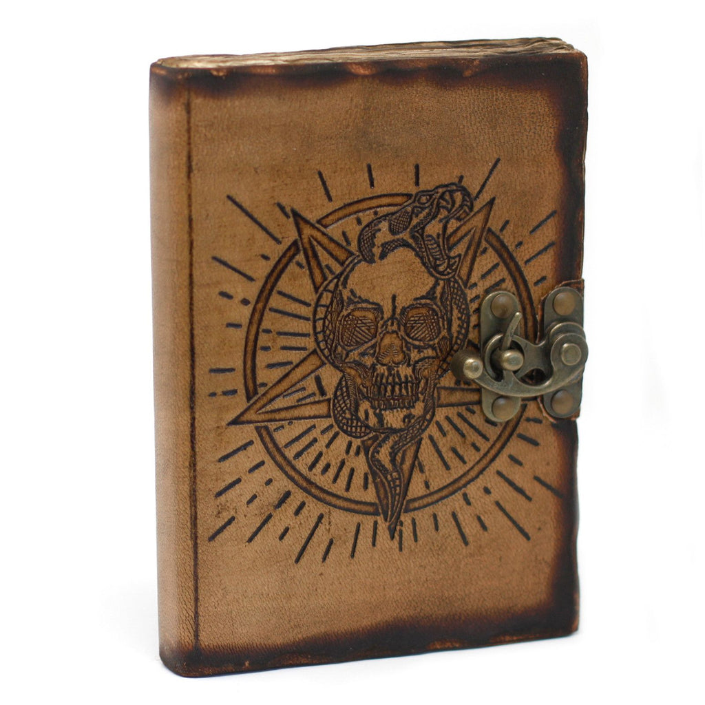 Pentagram & Skull Leather Journal, leather notebook product photograph