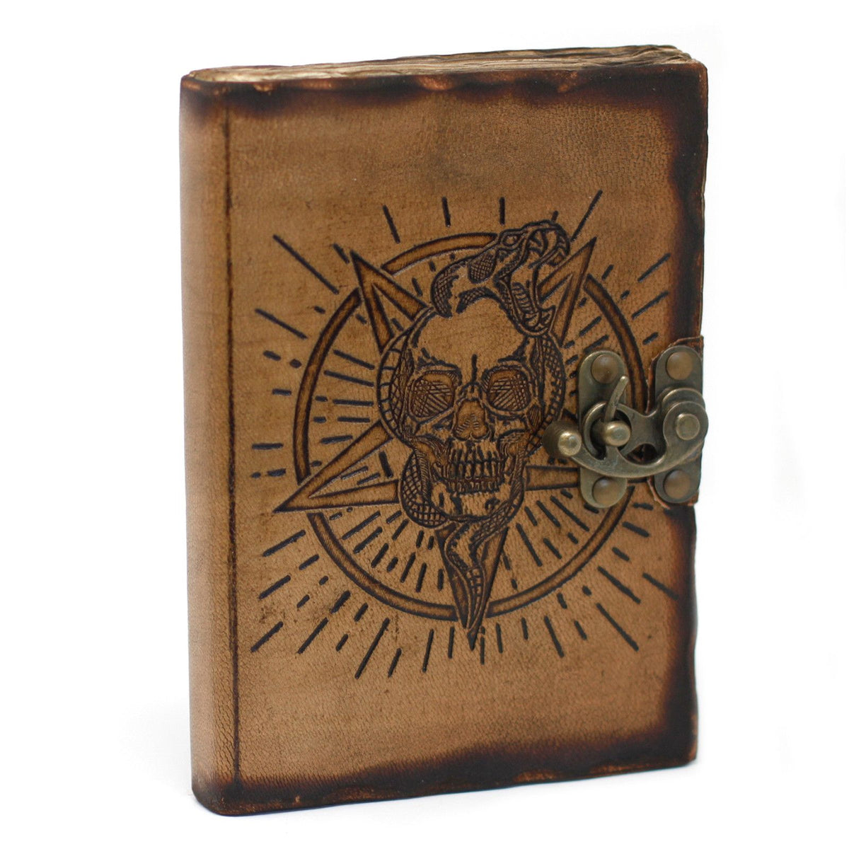 Pentagram & Skull Leather Journal, leather notebook product photograph
