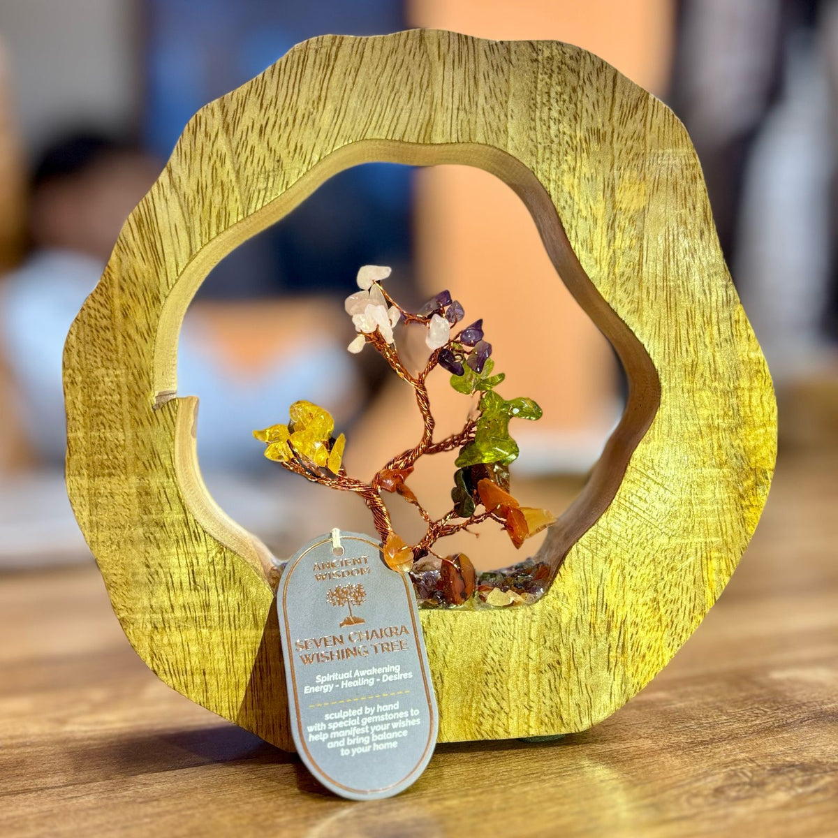 Seven Chakra Crystal Tree in Mango Wood Ring