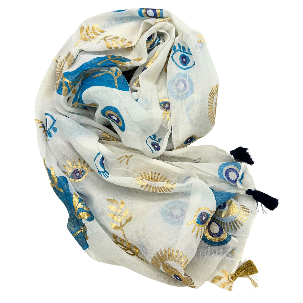 White, Blue & Gold Evil Eye Pareo