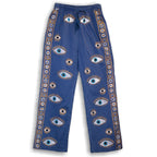 Rich Blue & Gold Hand-Painted Evil Eye Lounge Pants – L/XL