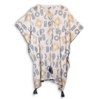 Gold & Blue Hand-Painted Greek Motif Kaftan