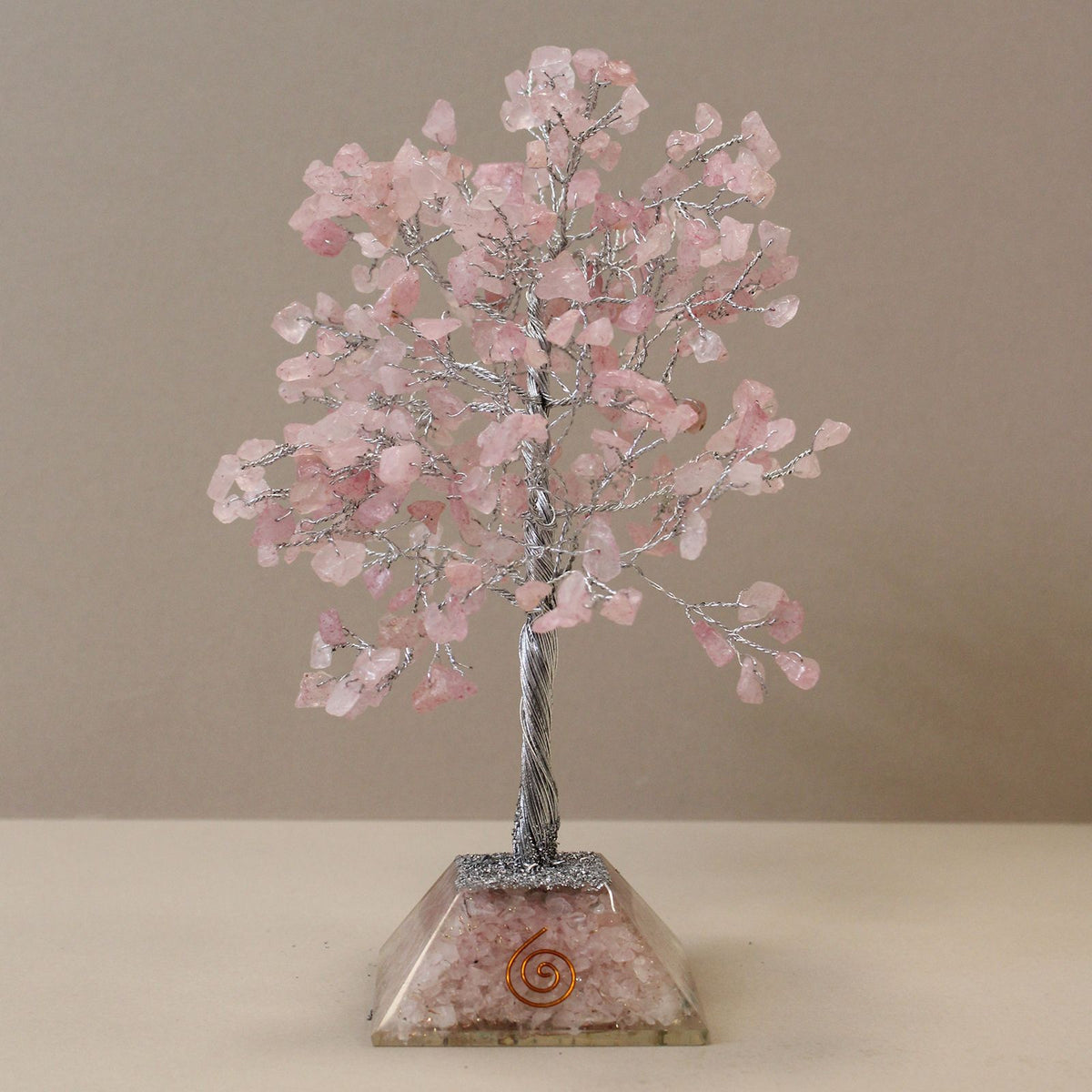 Rose Quartz Crystal Tree with Orgonite Base – 320 Stones