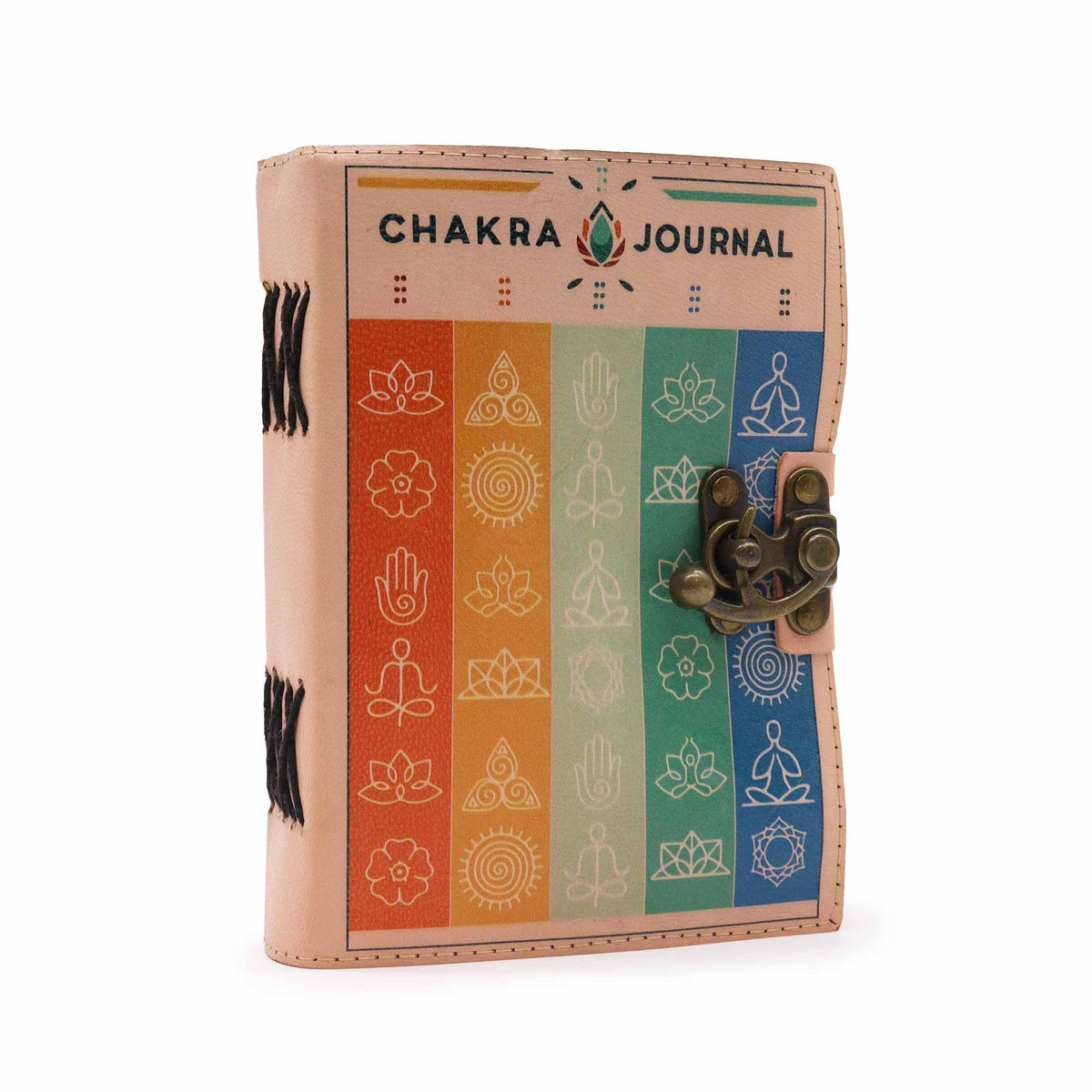 Seven Chakra Leather Journal | Deckle-Edge Notebook, leather notebook product photograph