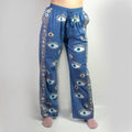 Rich Blue & Gold Hand-Painted Evil Eye Lounge Pants – L/XL