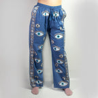 Rich Blue & Gold Hand-Painted Evil Eye Lounge Pants – L/XL