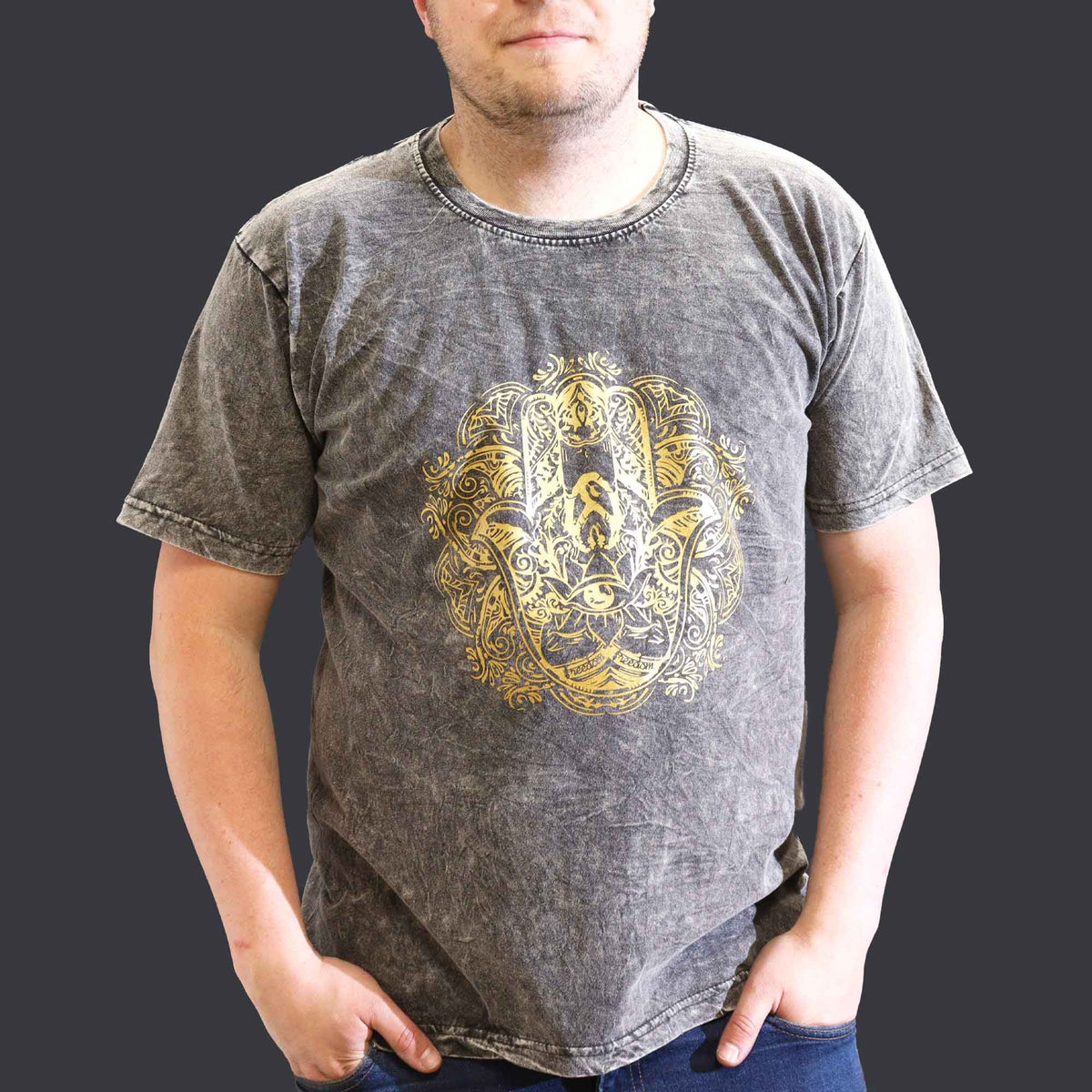 XLarge Stone Washed T-Shirt - Hamsa - Dark Grey